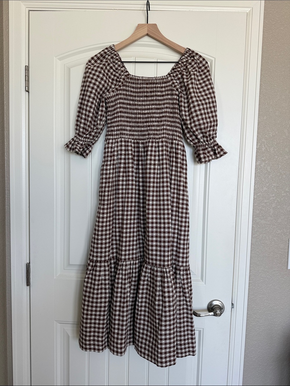 Madewell Lucie Brown and White Gingham Maxi Dress XXS